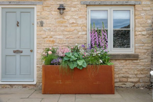 Handcrafted steel trough planter