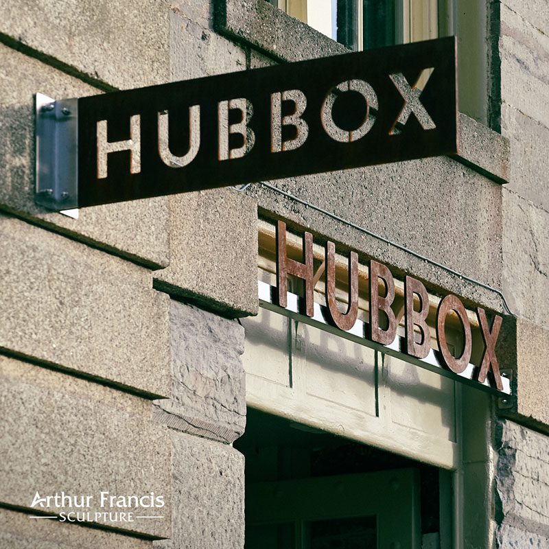 Hubbox Corten steel sign